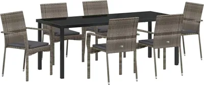Image de vidaXL Ensemble de jardin pour repas, 7 pièces, gris, en résine tressée