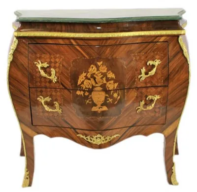 Image de Commode Casa Padrino de style baroque, couleur marron avec plateau en marbre vert, dimensions : 100 x 50 x 90 cm