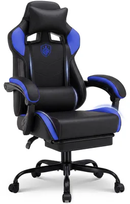 Obrázok produktu pre Herná stolička – kancelárska stolička GTF01 – ergonomická – s nastaviteľnou výškou – s podnožkou – s podrúčkami – nosnosť do 150 kg – modrá