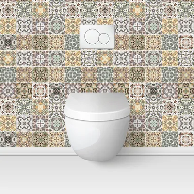 Produktbild von Klebefolie für WC-Fliesen – Lumaléa – Zementfliesen-Effekt – Klebefolie + MATTE Schutzfolie – 80 x 80 cm