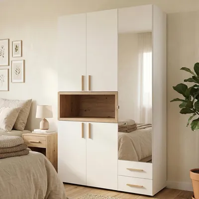 Image de Pianezze - Armoire 3 portes, 135x56 cm blanche, penderie
