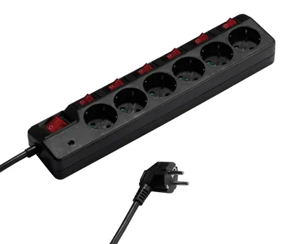 Produktbild von 6xSchuko-Steckdosenleiste, 1,8m, EIN/AUS-Schalter x6, Schutz, schwarz