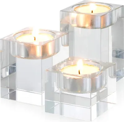 Produktbild von Sziqiqi Teelichthalter Set aus Kristallglas für Zuhause, Hochzeit und Geburtstag, 3er Pack Transparent