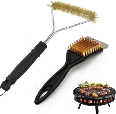 Produktbild von Grillbürste 2 Stück, Edelstahlschaber und Messingbürste, für Gasgrill