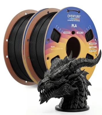 PLA-Filament 1,75 mm, 2 kg, schwarz, 2 Spulen für 3D-Drucker