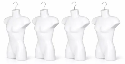 Zdjęcie produktu dla 4 sztuki damskiego torsu, biały, 60 cm – tors kobiecy nastolatki, z tworzywa sztucznego, górna część ciała, półtorso – tors dziewczęcy, półskorupa, damski manekin z haczykiem, tors dekoracyjny