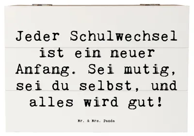 Produktbild von Mr. & Mrs. Panda kiste holz Spruch Einen Schulwechsel bewältigen 22 x 15 cm - Weiß - Geschenk, Vertrauem, Lebensfreude, Mutmacher, Box, Herausforderungen meistern, Trost