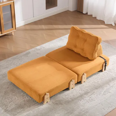 Produktbild von okwish Orange Einzel Sofa mit Rückenlehne und Holzbeinen, Lazy Sofa,Cord ,In ein Schlafsofa umwandelbar,Geeignet für kleine Wohnungen