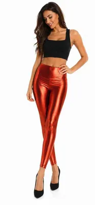 Produktbild von Damen Leggings Hohe Taille Wet-Look Glanz; Rot M/38
