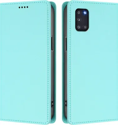 Image de Étui en cuir pour Samsung Galaxy A31, étui à rabat magnétique en cuirPolyuréthaneavec support, vert menthe