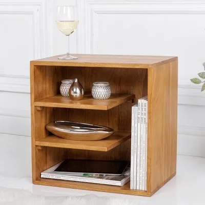Produktbild von riess-ambiente Beistelltisch CUBUS 45cm braun honey finish massives Mangoholz Regal Nachttisch
