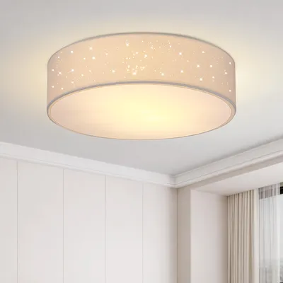 Image de MONZANA® Plafonnier Ciel étoilé Rond Ø 38cm Abat-jour Tissu 40 Watt Séjour Chambre Plafonnier Tissu Lampe Blanc 2xE27 Lampe plafond ronde