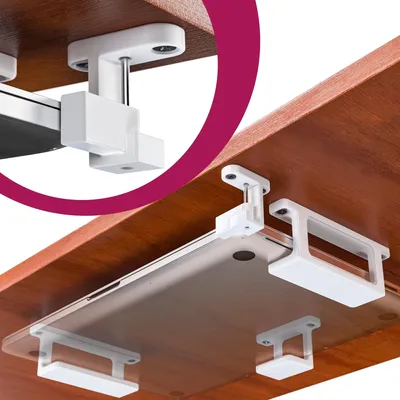 Produktbild von Laptop Untertisch Halterung Regal Halter Ständer mit Rausfallschutz passend für Notebook MacBook 0-35mm Weiß