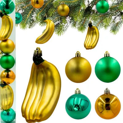 Image de Boules de Noël décoratives incassables - Set de 7 bananes avec mica