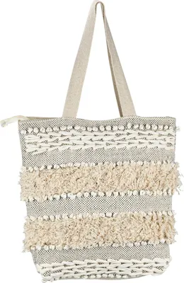 Produktbild von Marrakesch Boho Tasche für Damen & Mädchen 43cm | Handgefertigte Strandtasche aus Baumwolle Kalpur -3- mit Reißverschluss & Innentasche | Ethno Shopper in Häkeldesign für Alltag, Urlaub & Strand