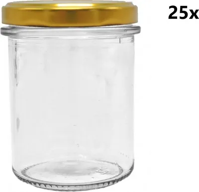 Obrázok produktu pre Varné sklo 200 ml TWIST STURZ / ROVNÁ číra 25 ks VČETNE ZLATÝCH uzáverov, počet kusov v balení: 25