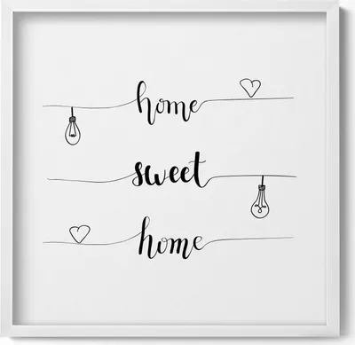 Produktbild von Inschrift an einer Wohnung „Home, sweet home“– Wandbild mit Rahmen – Gerahmtes Bild  – Wanddekoration – 50x50 cm –  Weiß Rahmen