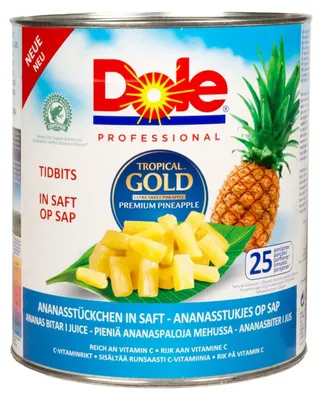 Produktbild von Dole Ananas Stücke 3000g – Fruchtige Ananas-Tidbits für Desserts & Snacks