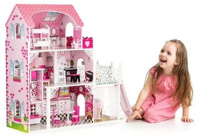 Productafbeelding van Houten poppenhuis met extra groot liftje en glijbaan, merk ECOTOYS
