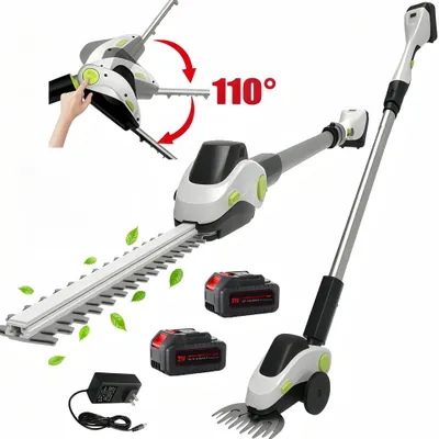 Produktbild von 3-in-1 Akku Heckenschere,110°drehbarer Kopf,Elektrische Heckensche mit 2×2000mAh Akku,LCD-Display,Doppelter Sicherheitsschalter,Teleskopstange,Silber