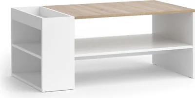 Produktbild von Couchtisch Vicco Wido Weiß/Sonoma 100 x 55 cm mit Regalen, Model 56264