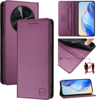 Produktbild von Lederhülle für Huawei nova 12i Hülle Flip Brieftasche Kartenfächern Ständer Schutzhülle Lila