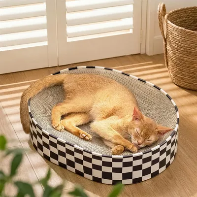 Produktbild von Katzenkratzbaum mit Katzenbett, hohles Wellpappe, 43x33x9 cm, platzsparend, für Katzen