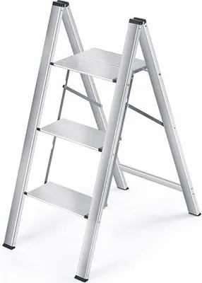 Image de Escabeau 3 marches - Aluminium Escabeau pliant Portable Marchepied fin Antidérapant Sécurité - Escabeau pliant Escabeau domestique pliable pour - Argent