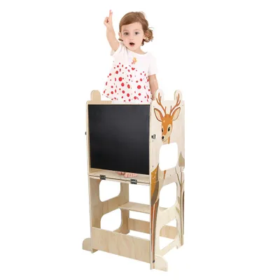 Image de Tour d'apprentissage Chaise d'apprentissage avec tableau à craies 2 en 1 Cuisine Learning Aides de cuisine Tour d'apprentissage Montessori pour enfants 91×41×38cm