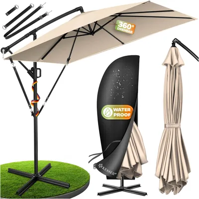 Produktbild von KESSER® Ampelschirm Holly Sonnenschirm Rechteckig mit und ohne LED Solar inkl. Abdeckung + Windsicherung mit Kurbel | Kurbel-Schirm mit Ständer UV-Schutz Aluminium Wasserabweisend Ø350cm Gartenschirm