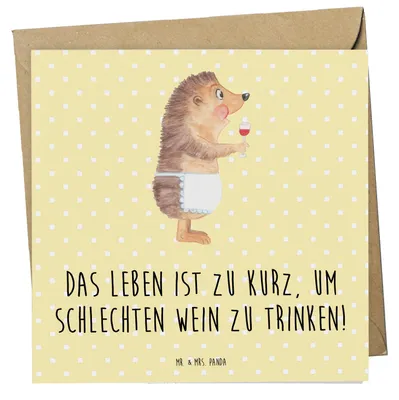 Produktbild von Mr. & Mrs. Panda Glückwunschkarte Igel Wein - Gelb Pastell - Geschenk, anlasskarte, Weißwein, Weinglas, Spruch, Grußkarte, Lustige Sprüche, Klappkarte, faltkarte, Rotwein