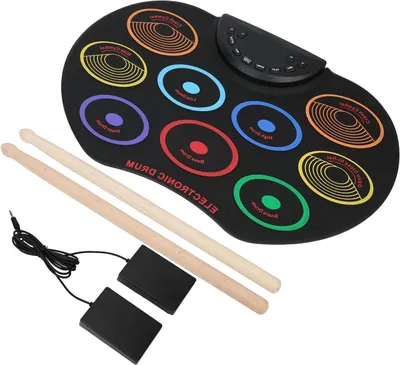 Zdjęcie produktu dla Elektroniczna perkusja – pad perkusyjny – do ćwiczeń muzycznych – przenośna, kolorowa – 41 x 18 cm – tęczowa