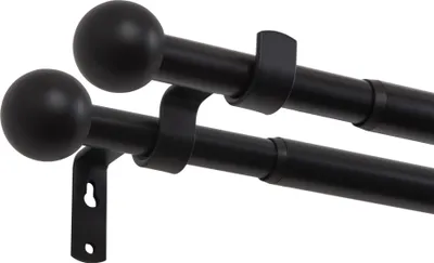Produktbild von Mardom Home | Gardinenstange - Kugel - Schwarz - Ausziehbar 120-210 cm - Vorhangstange Ø 19/16 mm - 2-läufig - Komplettstilgarnitur - für Gardinen