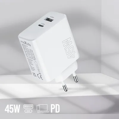 Zdjęcie produktu dla Ładowarka sieciowa Maxlife Nedis PD QC MXTC-07-45AC 1x USB-C 1x USB 45W biała Funkcja szybkiego ładowania