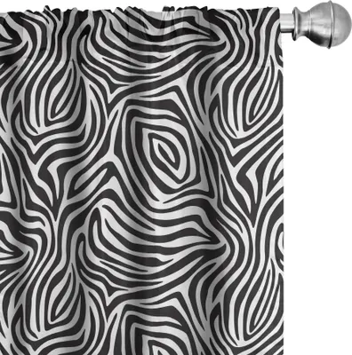 Produktbild von ABAKUHAUS Streifen Vorhänge, Gardinen, Afrikanisches Zebra-Haut-Muster mit abstrakten Linien einfarbiges wildes Tierhaut-Design, 2 Stück 75 x 175 cm, Weiß Schwarz