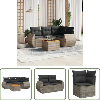 Produktbild von The Living Store 5-tlg. Garten-Sofagarnitur mit Kissen Grau Poly Rattan