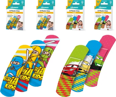 Produktbild von Bunte Kinderpflaster 40 Stück – Sicherer Wundschutz für kleine Abenteurer, latexfrei & wasserabweisend mit fröhlichen Motiven