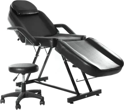 Produktbild von Verstellbare Massagetischplatte – Klappbares Massagebett – Für Anwendungen im Salon – Mit drehbarer Fußstütze – 180 x 61 cm – Schwarz