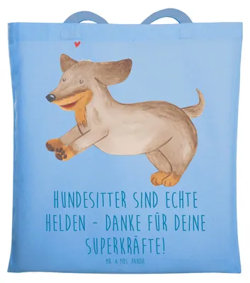 Produktbild von Mr. & Mrs. Panda Tote Bag Hundesitter Helden - Sky Blue - Geschenk, Laptoptasche, Shopping Tasche, Freundschaft, Hunde, Schultasche, Anerkennung, Danke sagen, Bedanken