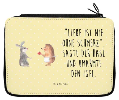 Produktbild von Mr. & Mrs. Panda Federmäppchen Hase Igel - Gelb Pastell - Geschenk, Herzschmerz, Stiftemappe, Liebe Spruch, Schuletui, Federmappe, Lustige Sprüche, Trösten, Schulmäppchen