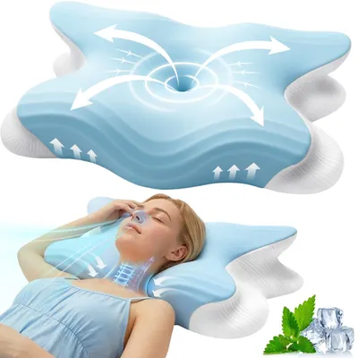 Produktbild von Omgoods – 2-in-1 ergonomisches Kopfkissen aus Memory-Schaum mit abnehmbarem Bezug