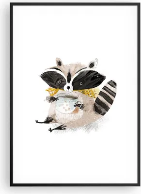 Produktbild von Gerahmtes Poster - Schwarzer Rahmen - Waschbär Tasse Kinder - 70x100 cm - Wand Bild - Wanddeko - Wandbilder - Kunstposter - Wandposter - Bilderrahmen - Bilder - Kunstdruck - P2BPA70x100-4716