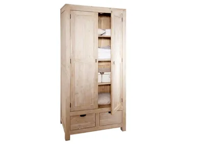 Image de MASSIVMOEBEL24 | Armoire penderie 96x60 Acacia blanchi Blanc NATURE WHITE #99