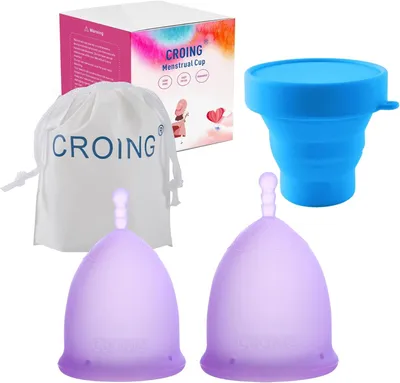Produktbild von Menstruationstasse 2er-Pack, lila Silikon, 100% medizinisches Silikon, wiederverwendbar, 12 Stunden Schutz