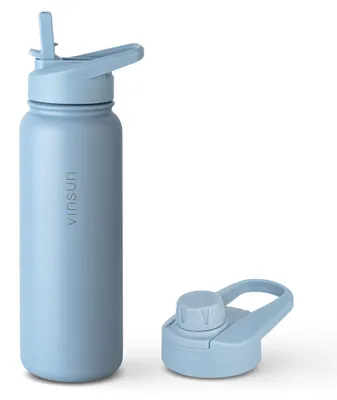 Produktbild von Trink Flasche Edelstahl 750ml Thermoflasche Sport Gym isoliert Strohhalm Vinsun