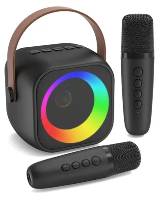 Obrázek produktu pro Přenosné karaoke zařízení – černé barvy, se dvěma mikrofony – Bluetooth reproduktor, 1800 mAh