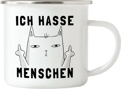 Produktbild von Ich hasse Menschen Emaille Tasse Schwarz Lustig Katze unhöflich Spruch Cat Katzenliebhaber Geschenk Kollege Kollegin