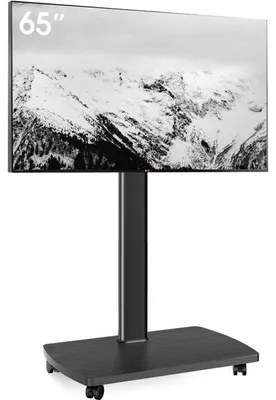 Produktbild von TV-Ständer, aufrollbar, mit Holzablage, TV-Ständer auf Rädern für Fernseher von 32-65 Zoll, höhenverstellbarer und schwenkbarer TV-Bodenständer, bis zu 40 kg, VESA 400x400mm (schwarz)