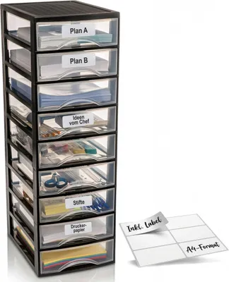Produktbild von Schubladenbox A4 mit 9 Schubladen inkl. Aufkleber