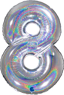 Produktbild von Riesenzahl Folienballon 40"/102cm | Holo Silber Zahl: 8
